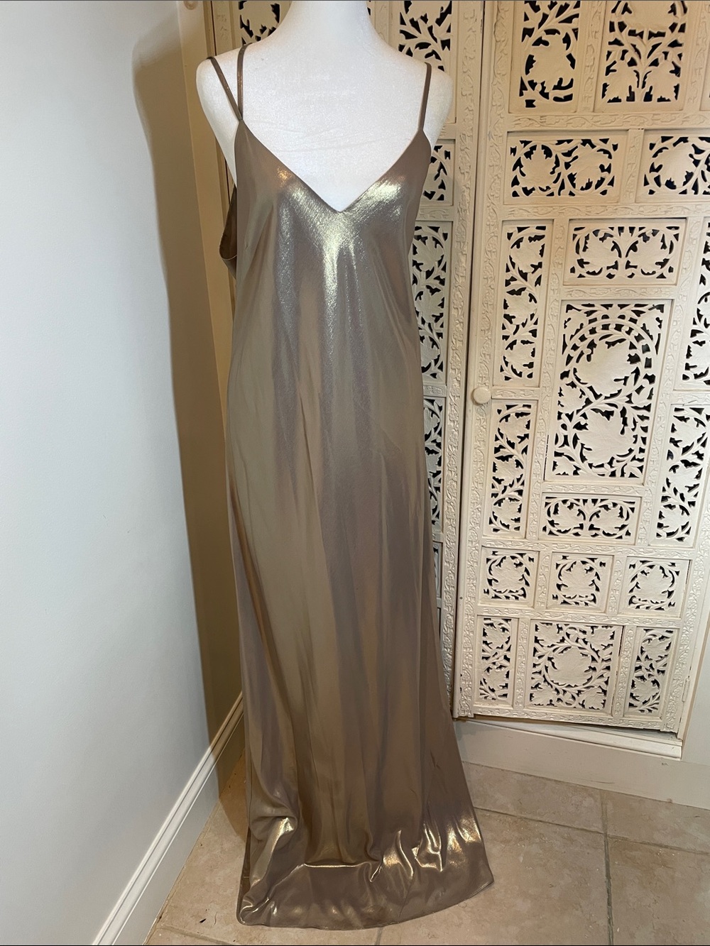 MICHELLE MASON Metallic Slip Maxi Dress